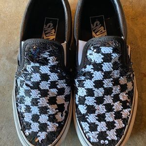Sequin checkered vans size 8.5